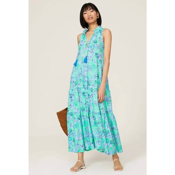 Lilly Pulitzer Dresses & Skirts - LILLY PULITZER Cabana Keepin It Reel Malone Blue Green Maxi Tiered Dress L